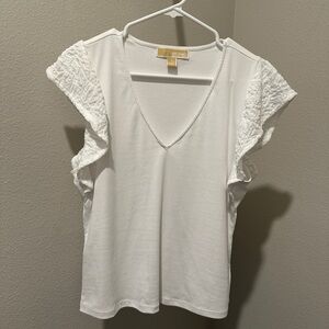Michael Kors white lace ruffle sleeve top. NWOT